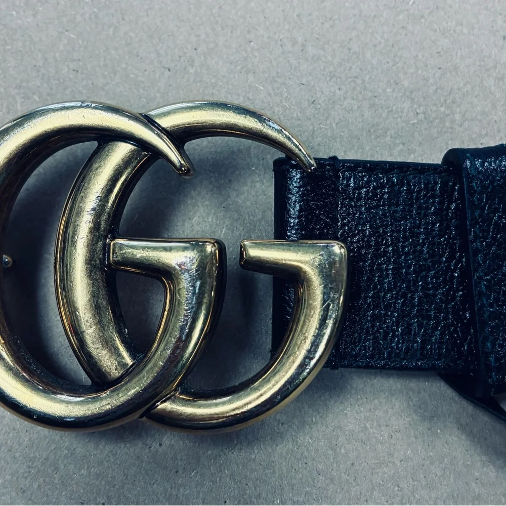Gucci Double G Buckle Leather Belt - Black / Antique Brass (Size 100/40) - Picture 2 of 5